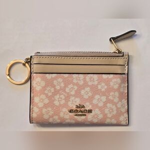 Coach Mini Skinny Id Case With Graphic Ditsy Floral Print (Pink Coin Purse)